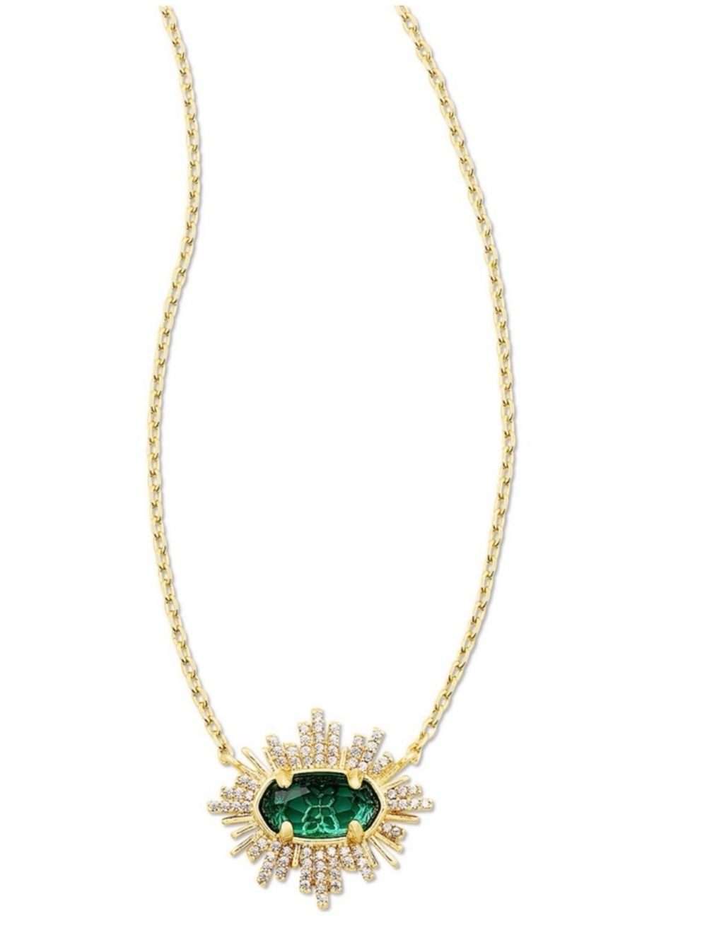 Kendra Scott Grayson Sunburst Pendant Necklace Green NWT